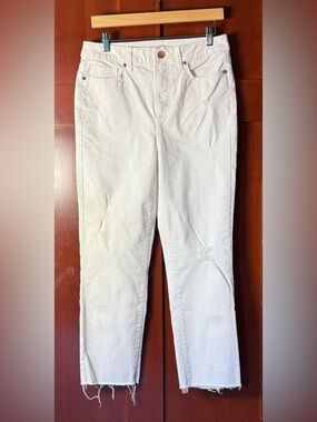 LC Lauren Conrad White Straight-Leg Distressed Cropped Jeans NWOT Size 10